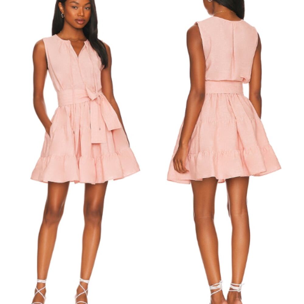 NWT Karina Grimaldi Trina Linen Sleeveless Linen Mini Dress Pink Size: Medium